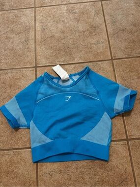Gymshark Teal Blue Short-Sleeve Rashguard Crop Top